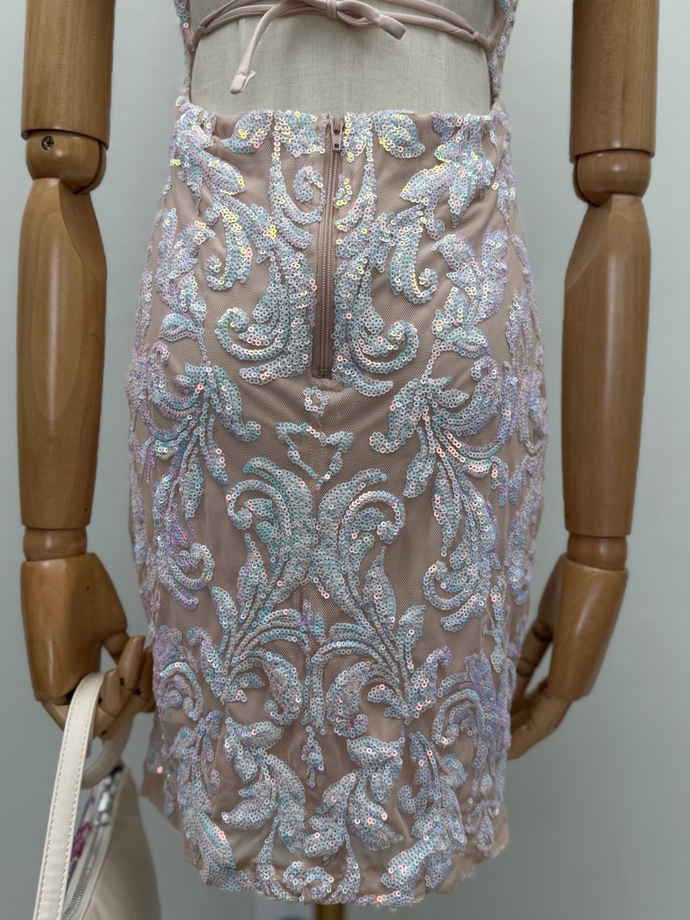 Windsor Pink Sequin Halter Mini Dress Lace Up Back Bodycon Cocktail Party - Picture 7 of 14